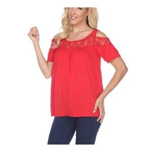 White Mark Bexley Top Women 1XL Red Lace Cold Shoulder Blouse NWT